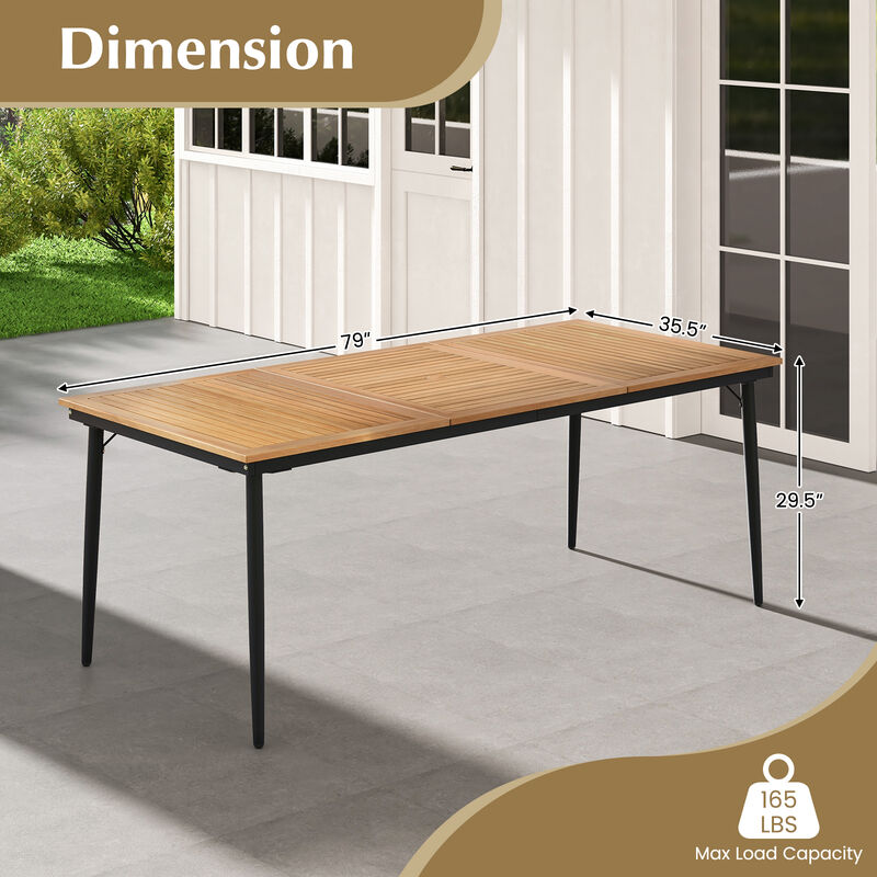 79" Acacia Wood Outdoor Dining Table for 8 with 1.9" Umbrella Hole
