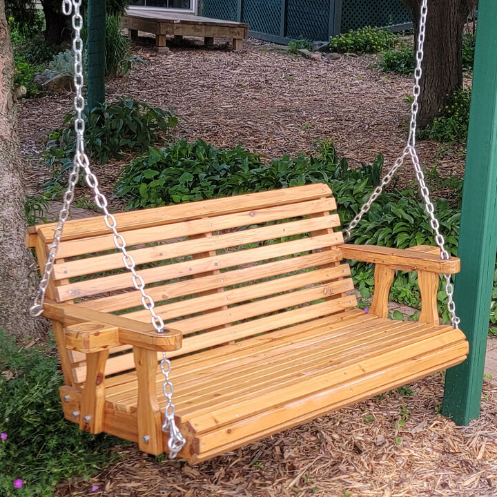 Sunnydaze 2-Person Wooden Porch Swing with Armrests/Chains - Traditional