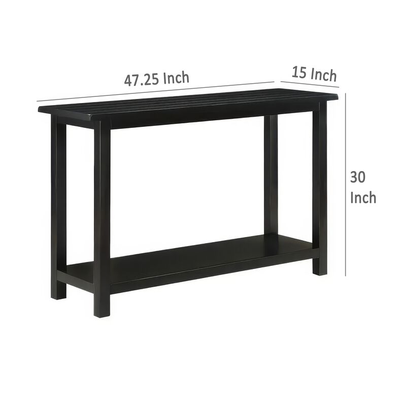 Ayne Console Table, 1 Bottom Shelf, Classic Black Wood Frame, 47 Inch - Benzara