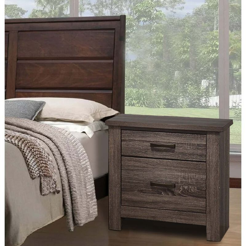 Soma 24 Inch Rustic 2 Drawer Nightstand, Sleek Metal Bar Handles, Oak Gray-Benzara