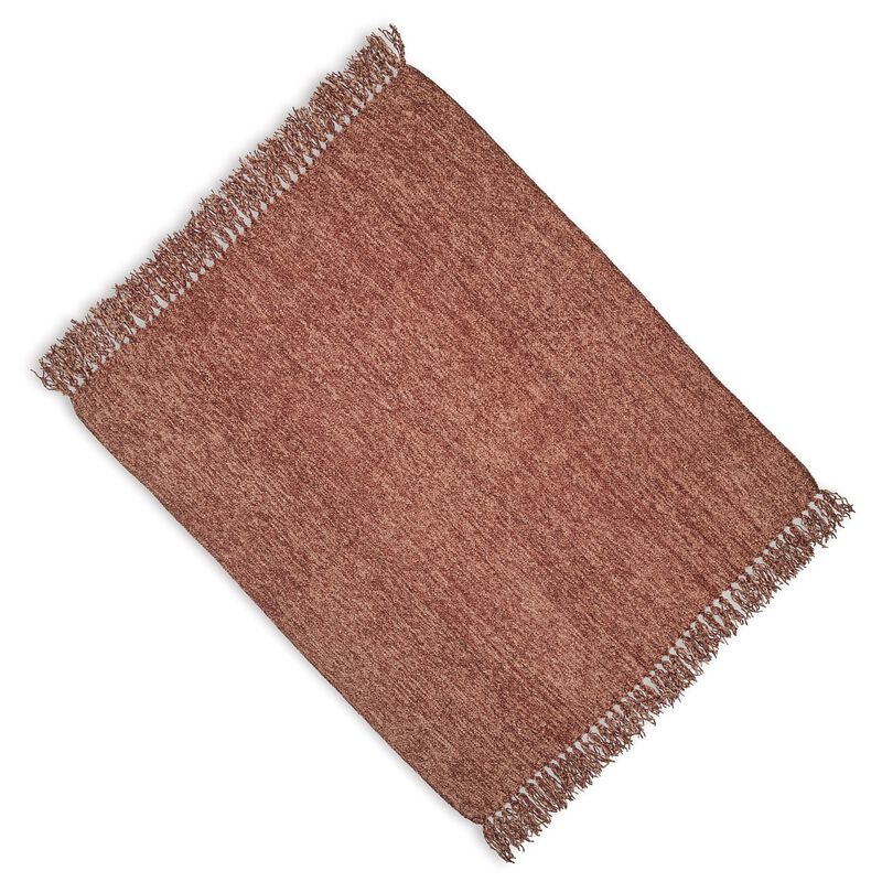 Emily Throw Blanket Set of 3, Textured Woven Knotted Fringe, Red Polyester - Benzara