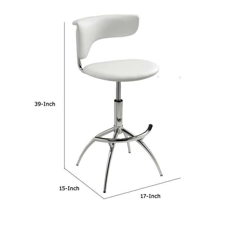 Will 26-31 Inch Adjustable Height Barstool Chair, Set of two, Chrome White Faux Leather - Benzara