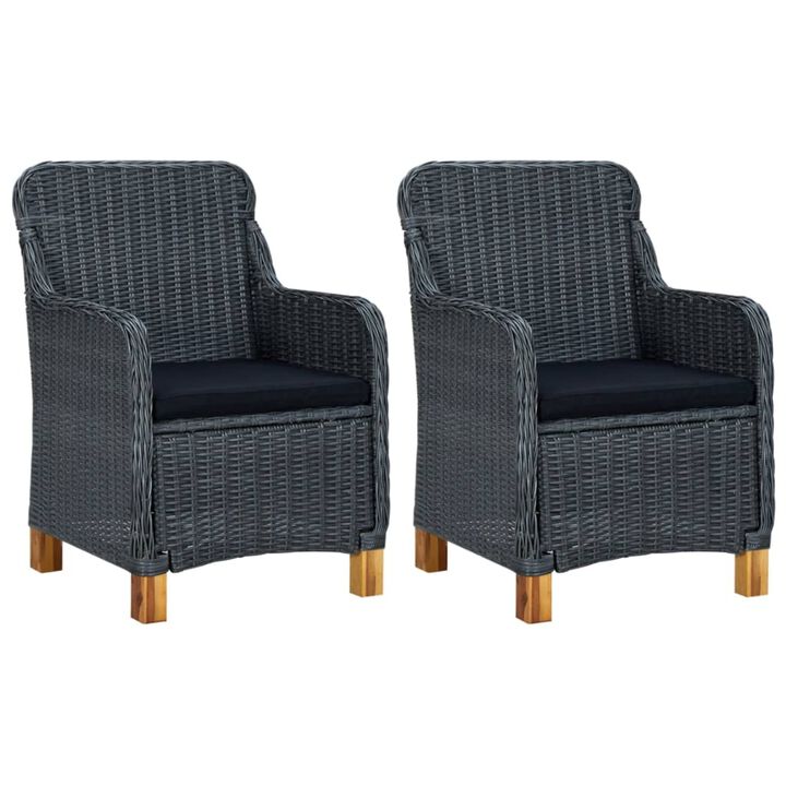 vidaXL Garden Chairs with Cushions 2 pcs Poly Rattan Dark Gray