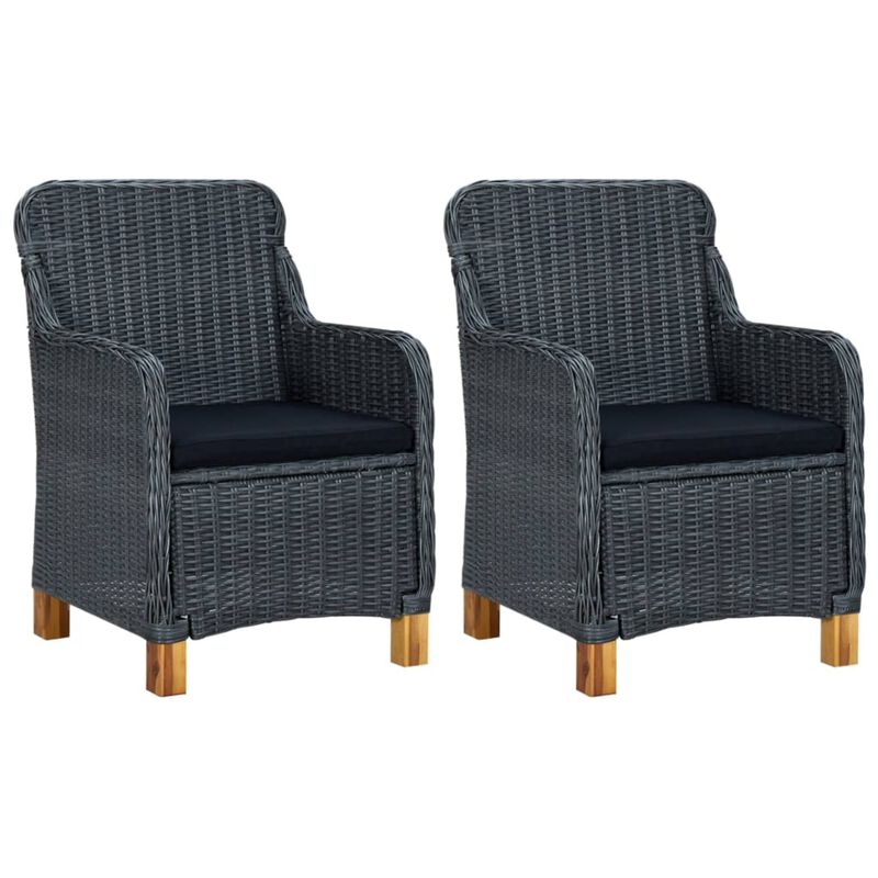 vidaXL Garden Chairs with Cushions 2 pcs Poly Rattan Dark Gray