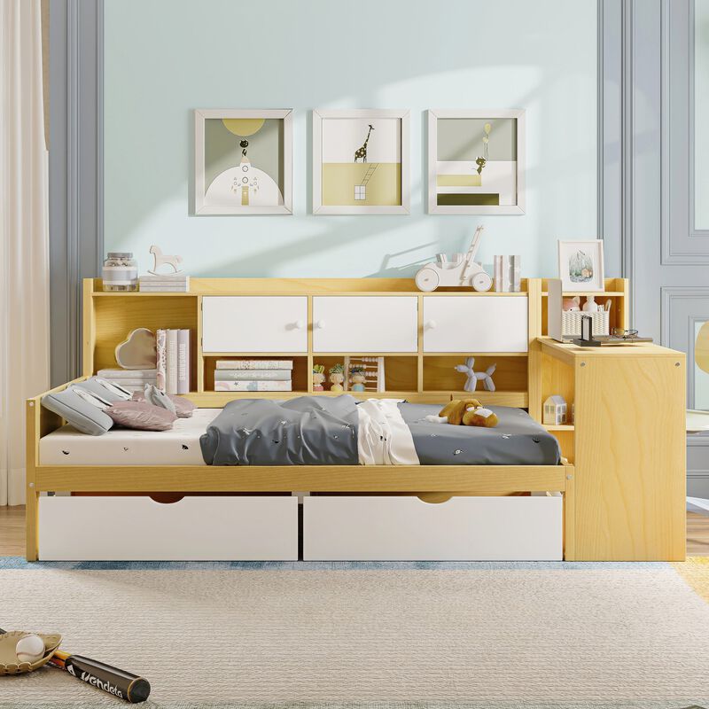 Merax Wooden L-Shape Daybed with Storage
