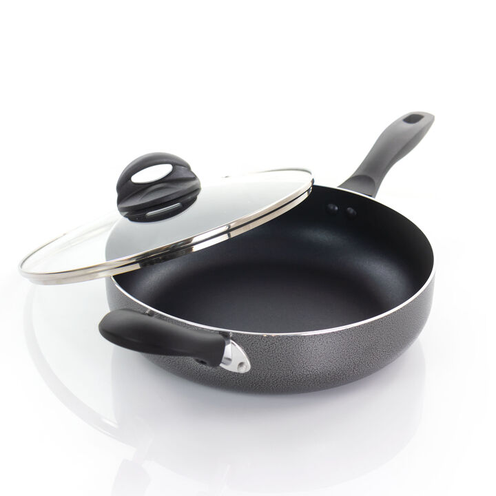 Oster Clairborne 10.25 Inch Aluminum Saute Pan with Lid in Charcoal Grey