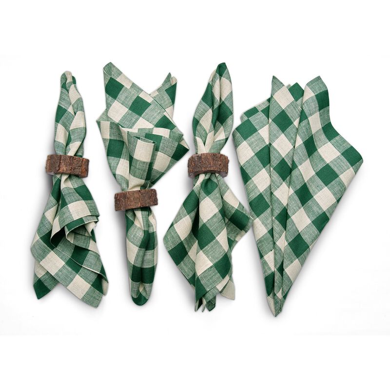 Solino Home 100% Pure Linen Cloth Napkins 20 x 20 Inch Set of 4 Dinner Napkins | Morgan Check