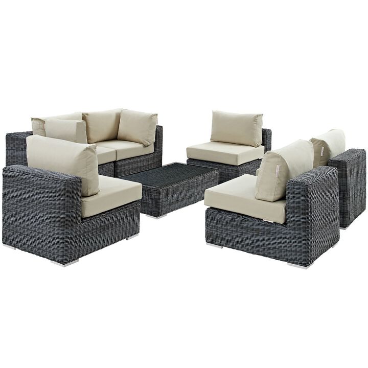 Summon 7 Piece Outdoor Patio Sunbrella Sectional Set - Canvas Antique Beige