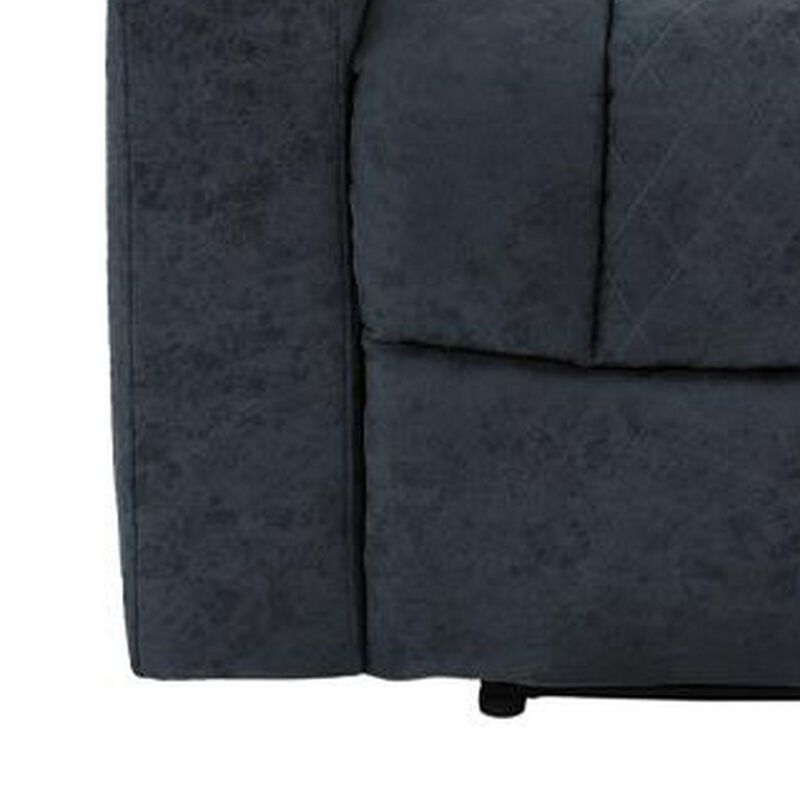 Kem 39 Inch Power Recliner Chair, Adjustable Headrest, Blue Faux Leather - Benzara