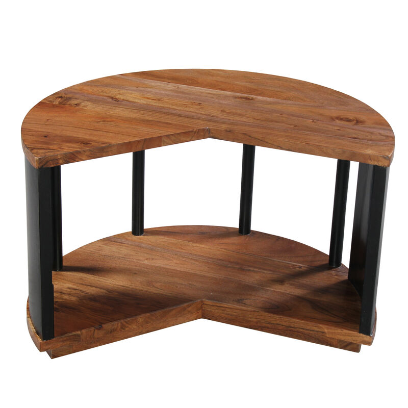 Jones 30-Inch Round Coffee Table, Handcrafted Natural Brown Acacia Wood, 3 Piece Split Design - Benzara