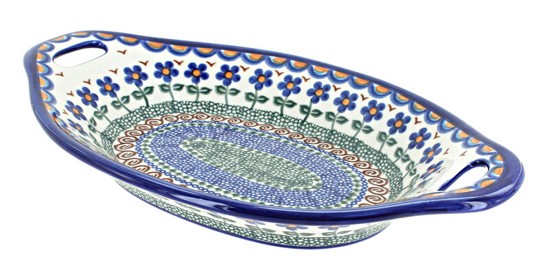 Blue Rose Polish Pottery Melanie Bread Tray with Handles