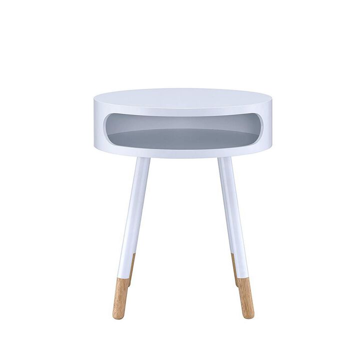 Sonria Round End Table, White & Natural-Benzara
