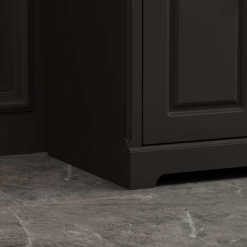 Black Wood 59.1 in. W Sideboard with 2-Large Drawers, 3-Small Drawers and 2-Cabinets 33.5 in. H x 15.7 in. D