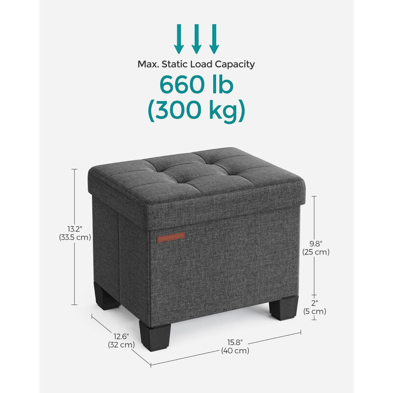 Collapsible Cube Storage Ottoman Foot Stool Comfortable Seat with Wooden Feet and Lid, Soft Padding