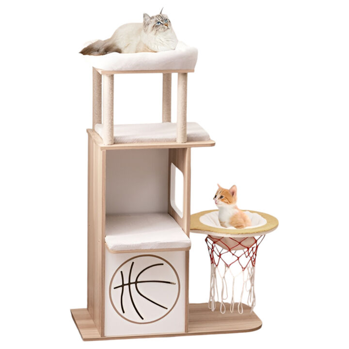 Wooden Cat Condo with Multiple Levels for Cats to Rest and Play