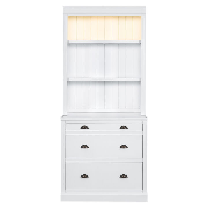 Merax 83.4"Tall Bookshelf with LED Lighting, Modern Bookcase with 3 Drawer and Open Shelves,Storage Bookshelf