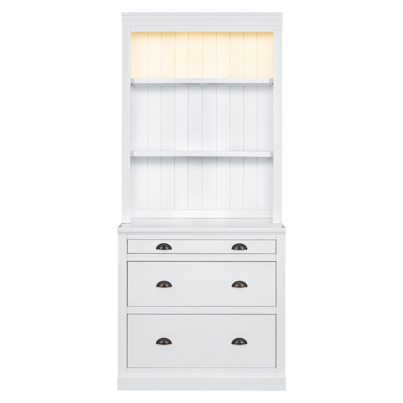 Merax 83.4"Tall Bookshelf with LED Lighting, Modern Bookcase with 3 Drawer and Open Shelves,Storage Bookshelf