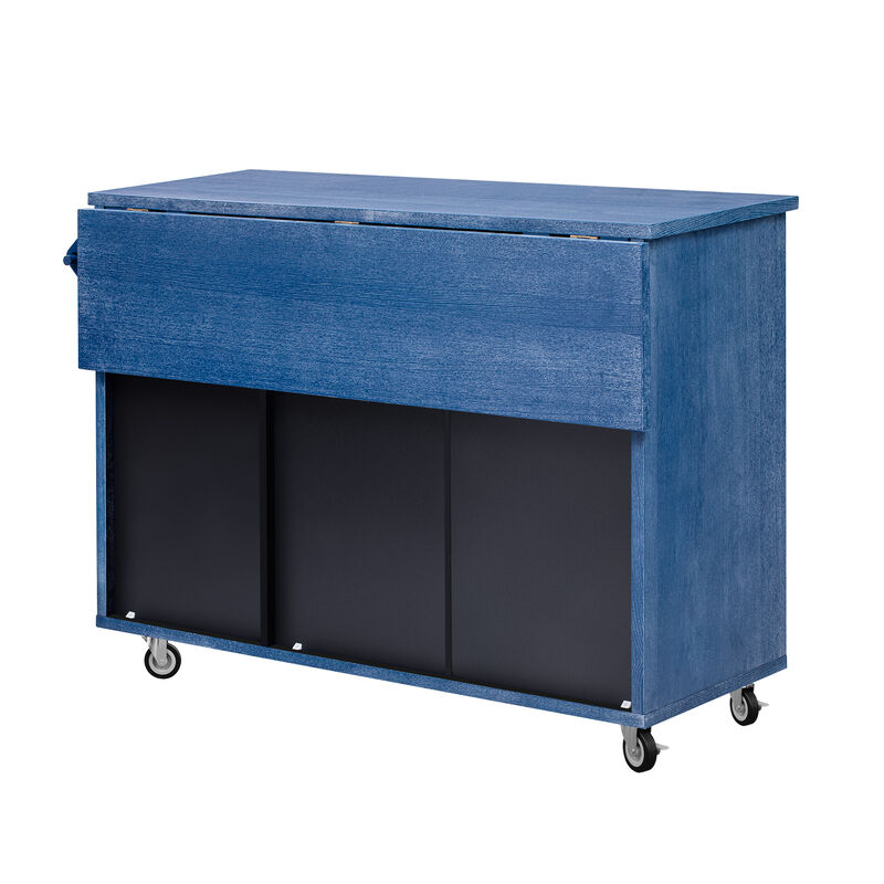 Merax Wave Stripes Ash Veneer Kitchen Island with Drop Leaf