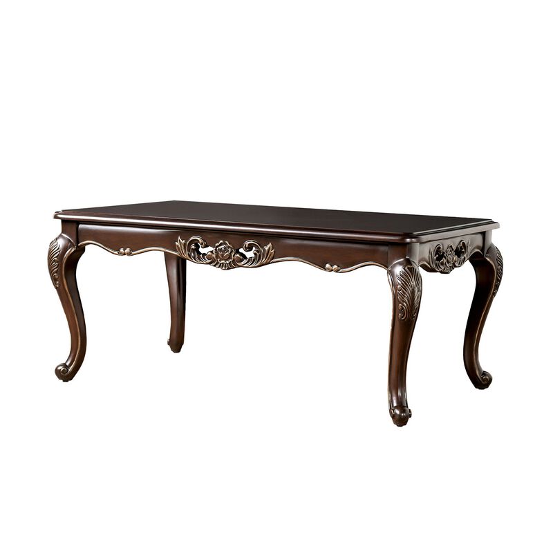 Halie Coffee Table, 48 Inch, Classic Cabriole Legs, Dark Brown Solid Wood