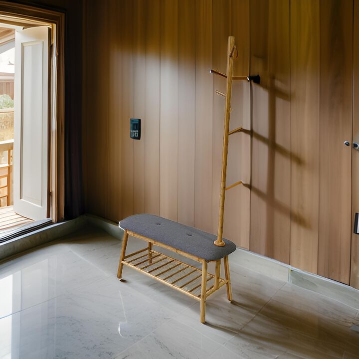 Osava Coat Rack Hall Tree with Bench, Shoe Storage, Gray Polyester, 65 Inch