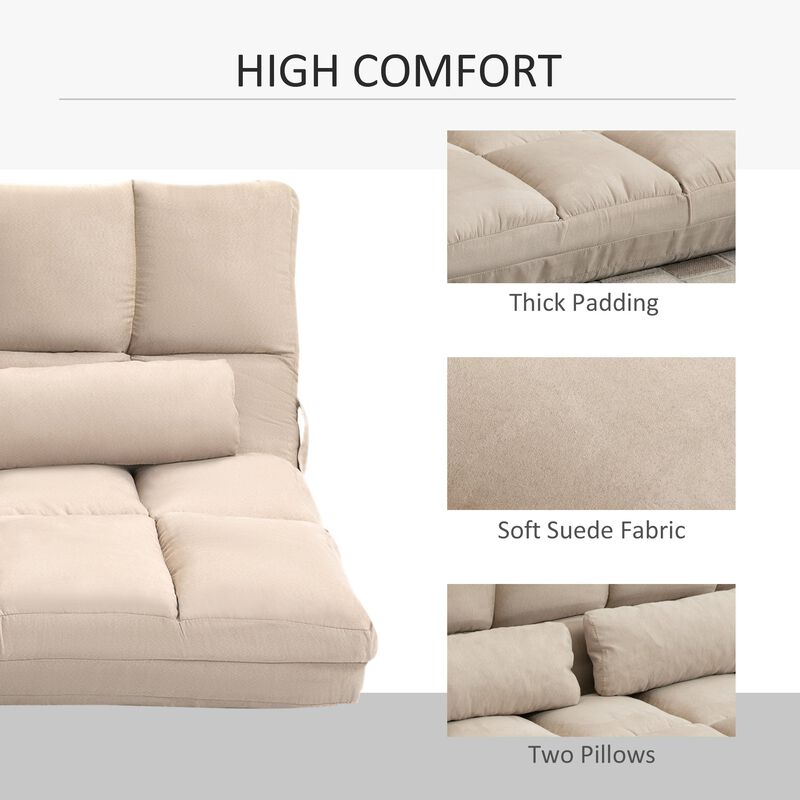 Beige Convertible Seating: Folding Sofa Bed with Metal Frame