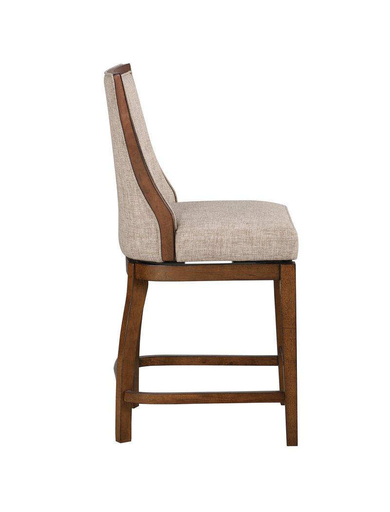 Katherine 40.74 in. Walnut High Back Wood Swivel Bar Stool with Fabric Seat