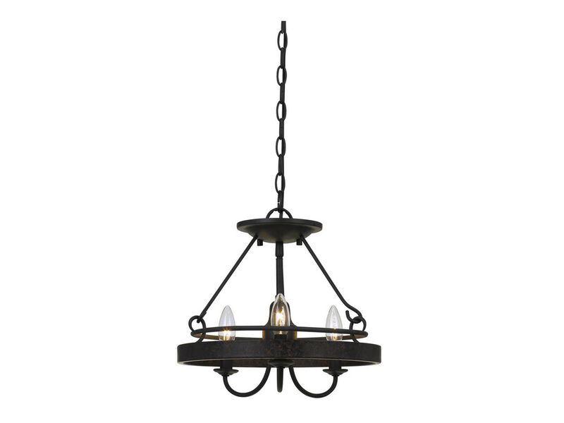 60 X 3 Watt Metal Frame Pendant with Hardwired Switch, Textured Gray - Benzara