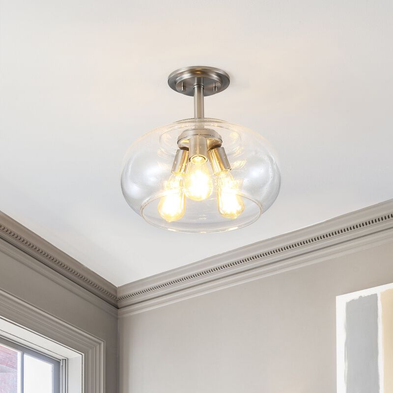 Lina 3-Light Modern Industrial Iron/Seeded Glass LED Semi Flush Mount