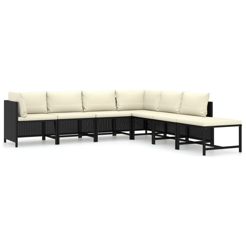 Avio 7pc Outdoor Modular Sofa Set, Square Shape, Poly Rattan, Black - Benzara