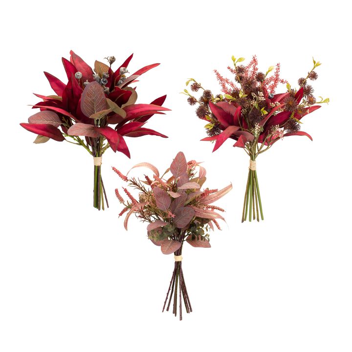 Fall Burgundy Foliage and Thistle Bundle Bouquet for Autumn Décor and Seasonal Arrangements (Set of 6)