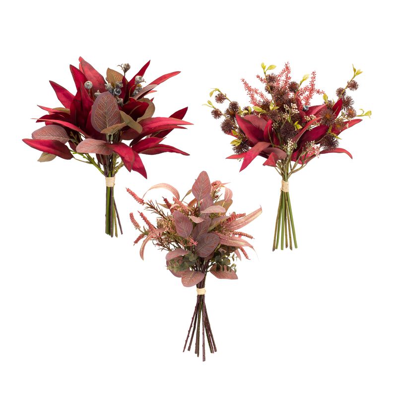 Fall Burgundy Foliage and Thistle Bundle Bouquet for Autumn Décor and Seasonal Arrangements (Set of 6)