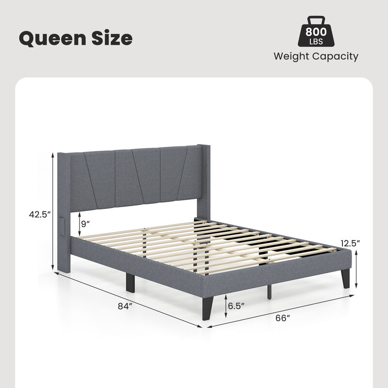 Elegant Bed Frame with Wingback Headboard and Wooden Slat Support Stylish Bedroom Furniture