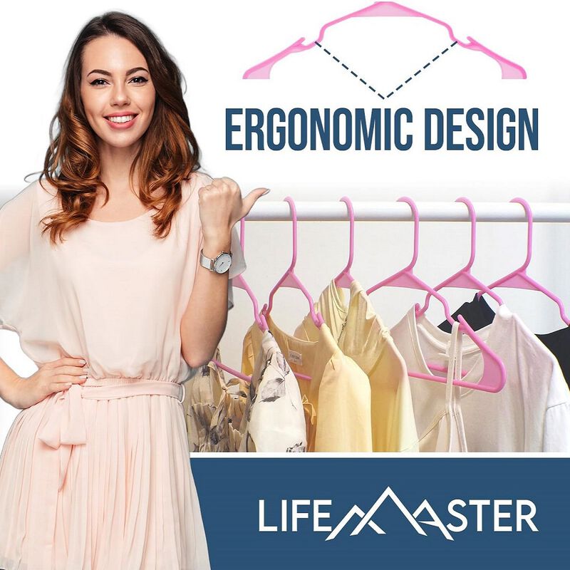 Plastic Clothes Hangers – Heavy Duty Hanger Set, for Organizing Clothes, Dresses, and Coat, Holds Up to 5 lbs, Space-Saving Hangers with Non-Slip Shoulder Grooves, Pack of 120, Pink