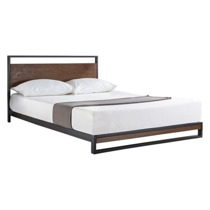 Hivvago King size Metal Wood Platform Bed Frame with Headboard