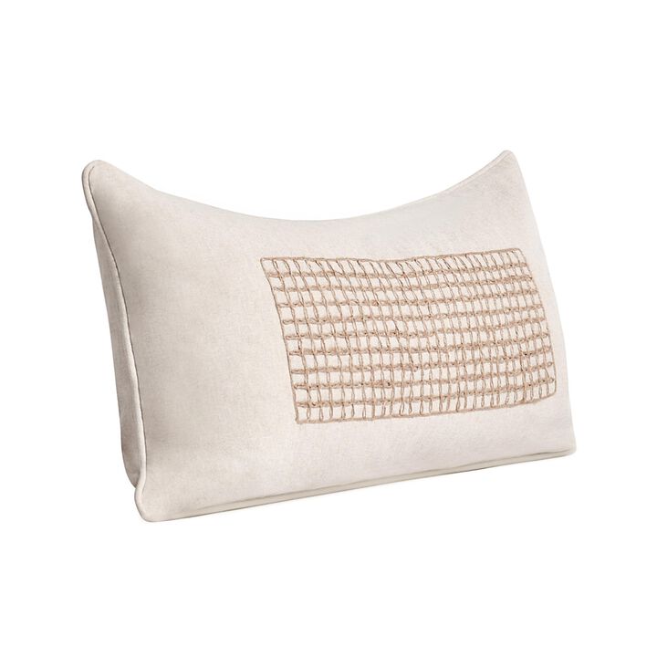 Lumbar Accent Throw Pillow, 14x26 Beige Cotton, Handwoven Brown Jute - Benzara