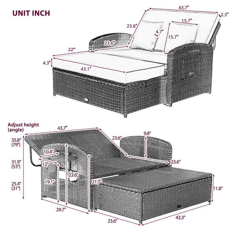 Merax Casual PE Wicker Rattan Double Chaise Lounge Daybed