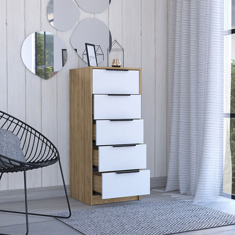 5 Drawers Dresser Maryland, Bedroom, White / Pine