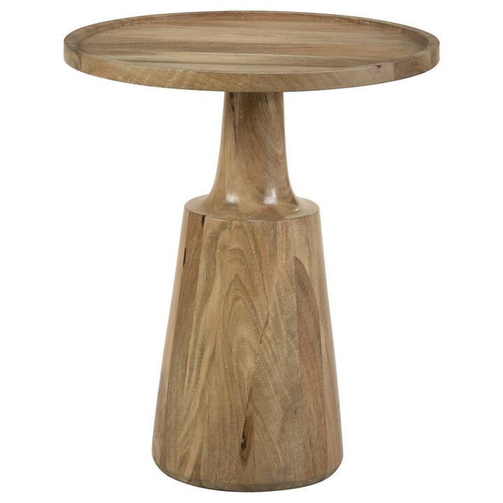 Coch 24 Inch Artisan Accent Table with Round Tabletop, Tapered Base, Brown - Benzara