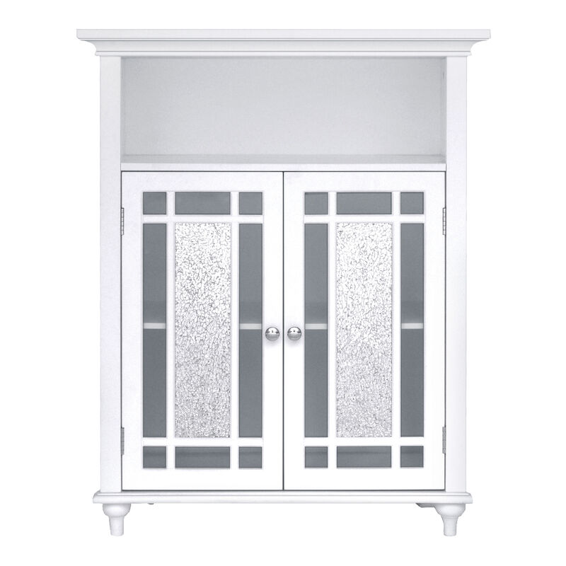 Teamson Home Windsor Wooden Floor Cabinet with Glass Mosaic Doors, White