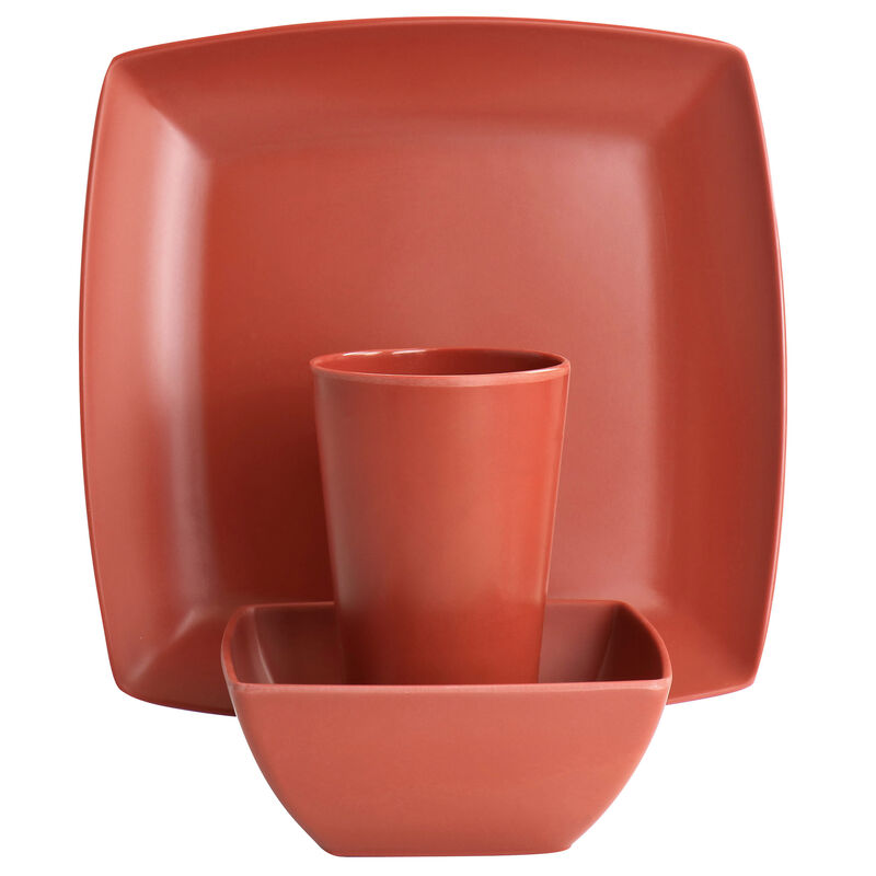 Gibson Home Grayson Melamine 12 Piece Square Dinnerware Set in Orange
