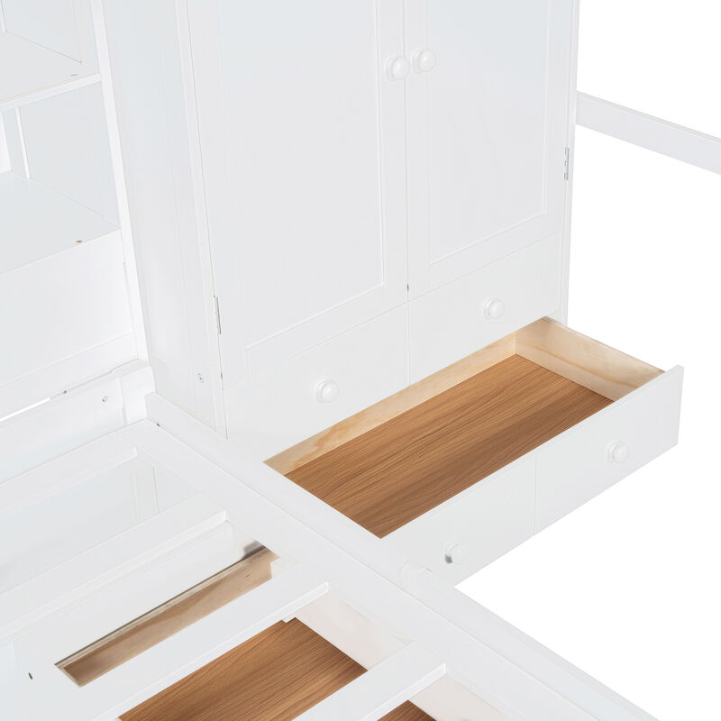 Merax Twin Bunk Bed with Wardrobe and Hydraulic Bed