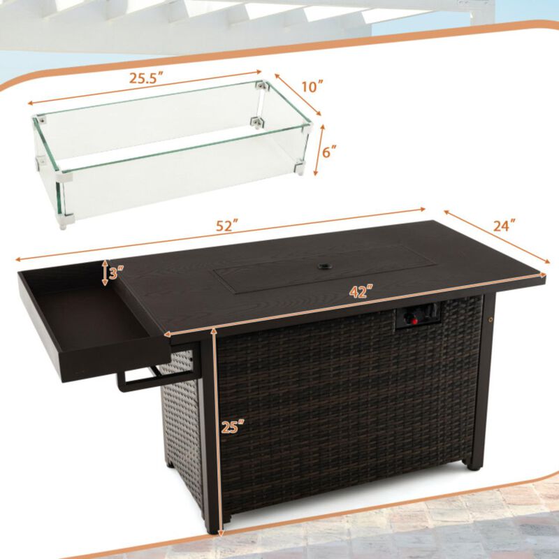 Hivvago 52 Inches Outdoor Wicker Gas Fire Pit Propane Fire Table with Cover