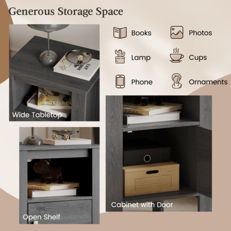 Hivvago Compact Floor Farmhouse Nightstand with Open Shelf and Cabinet