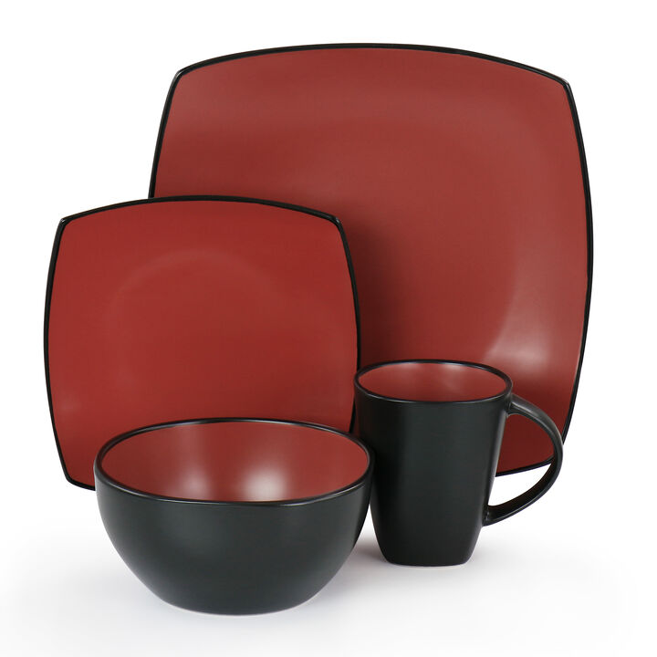 Gibson Elite Soho Lounge 16 Piece Matte Glazed Stoneware Dinnerware Set in Red