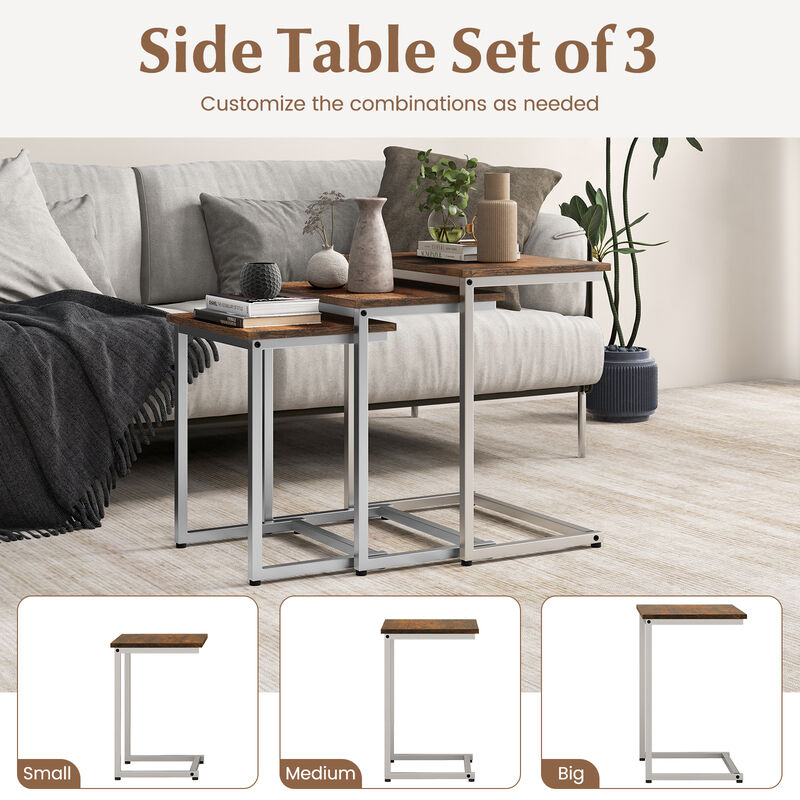 3 Pieces Multifunctional Coffee End Table Set