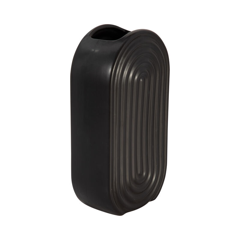11" Ceramic Oval Ridge Vase, Black