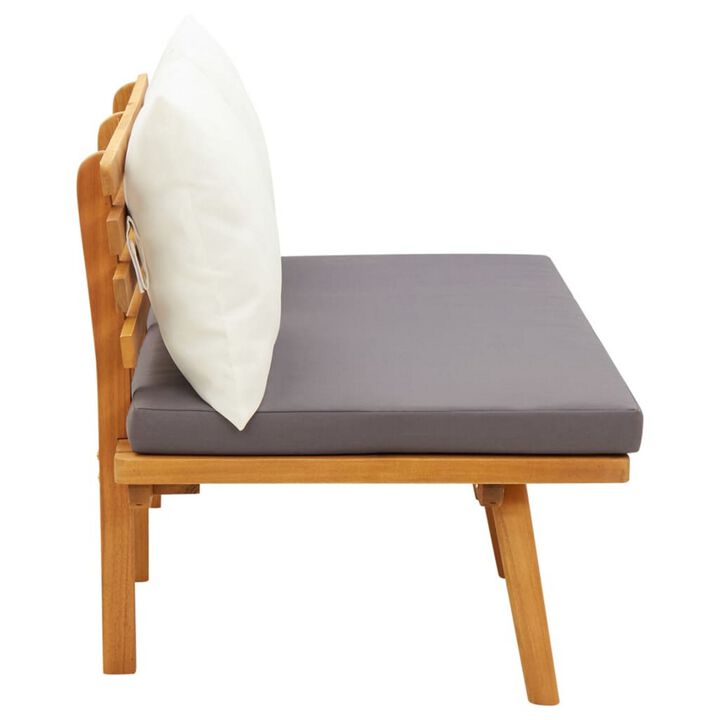 Roma Outdoor Bench, Dark Gray and White, 45 Inch Brown Acacia Wood - Benzara