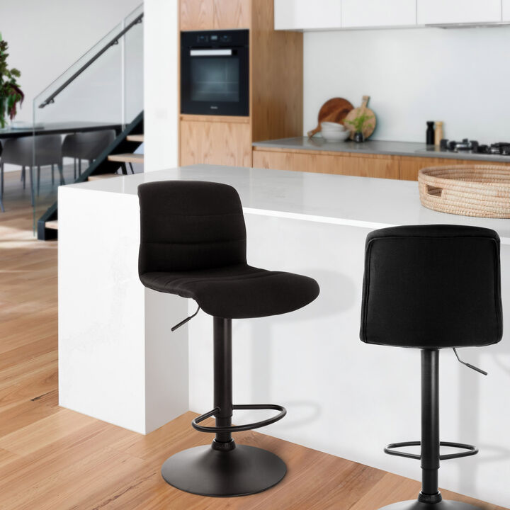 Elama 2 Piece Adjustable Fabric Bar Stool in Charcoal with Black Base