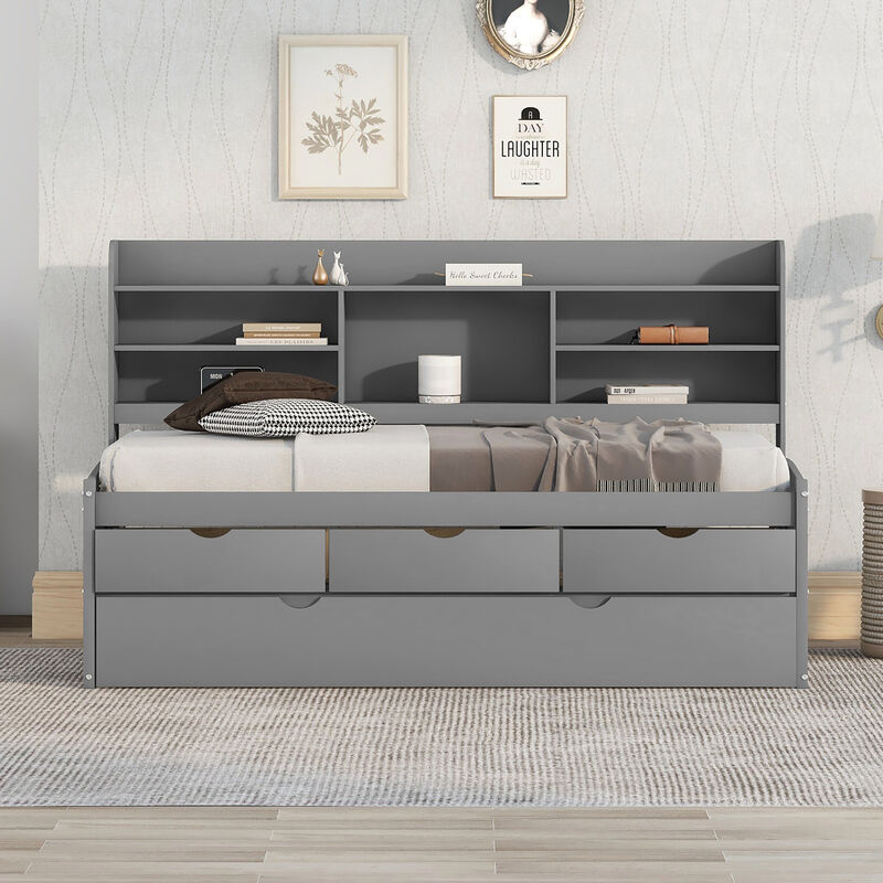 Merax Wooden Captain Daybed Bed with Bookshelves