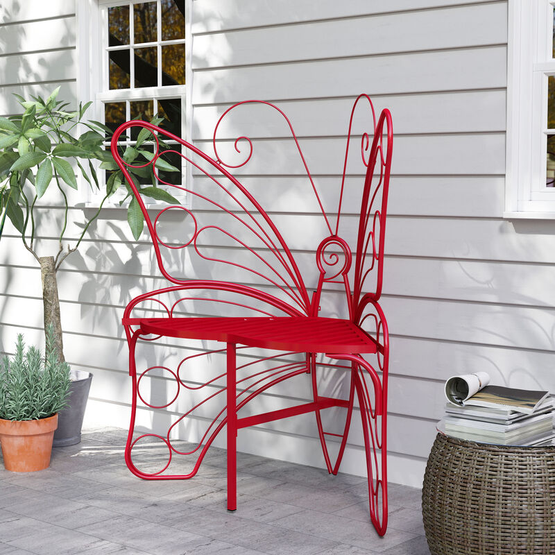 Butterfly Cast Metal Garden Bench, Outdoor Bench Patio Seat, Park Bench Outdoor Seating for Garden, Yard, Park, Entryway